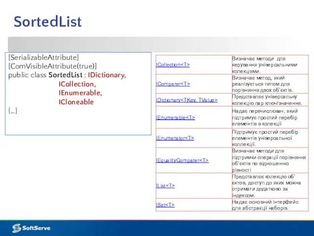 [SerializableAttribute] [ComVisibleAttribute(true)] public class SortedList : IDictionary, ICollection, IEnumerable, ICloneable {…} SortedList