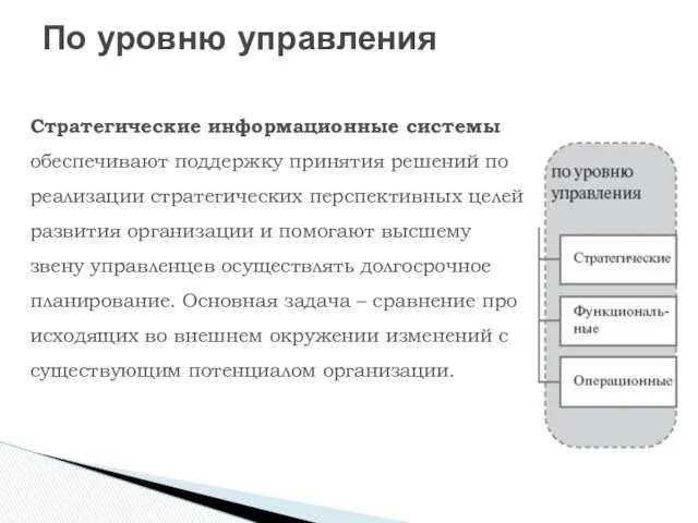 Стратегические информационные системы обеспечивают поддержку принятия решений по реализации стратегических