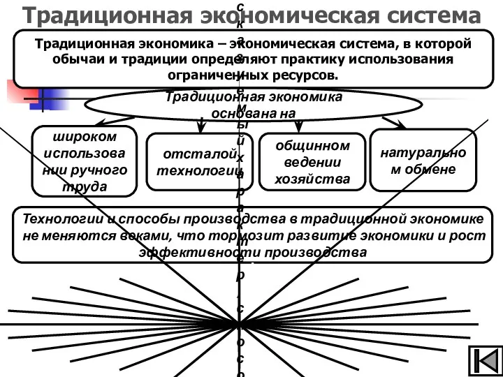 Традиционная экономическая система Традиционная экономика – экономическая система, в которой