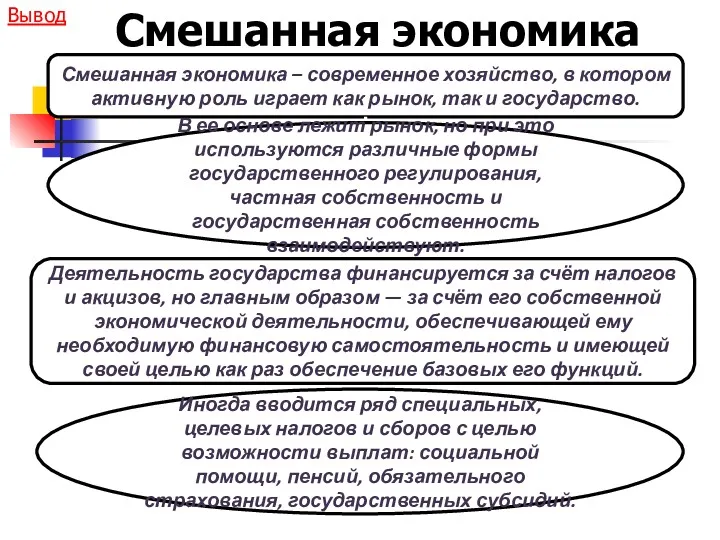 Смешанная экономика Смешанная экономика – современное хозяйство, в котором активную