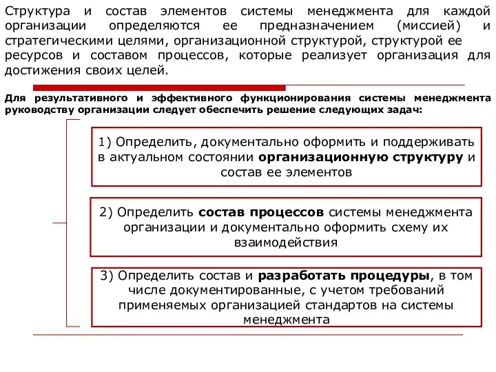 Структура и состав элементов системы менеджмента для каждой организации определяются