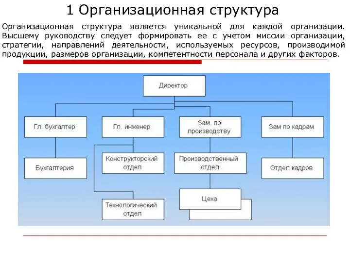 1 Организационная структура Организационная структура является уникальной для каждой организации.