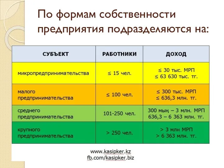 По формам собственности предприятия подразделяются на: