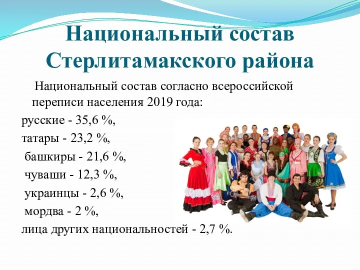 Национальный состав Стерлитамакского района Национальный состав согласно всероссийской переписи населения