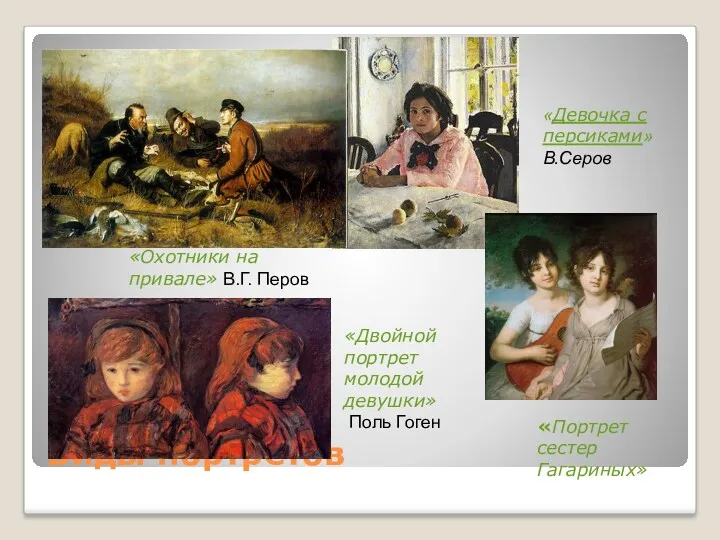 Виды портретов «Девочка с персиками» В.Серов «Портрет сестер Гагариных» «Двойной