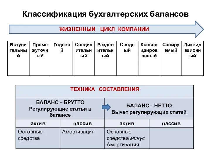 Классификация бухгалтерских балансов ЖИЗНЕННЫЙ ЦИКЛ КОМПАНИИ