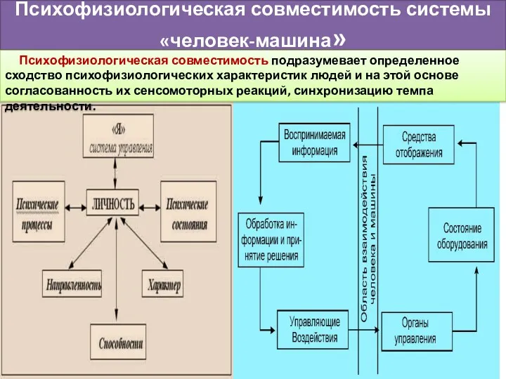 Психофизиологическая совместимость системы «человек-машина» Психофизиологическая совместимость подразумевает определенное сходство психофизиологических