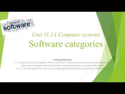 Unit 11.1A Computer systems Software categories Learning objectives 11.3.1.1 justify