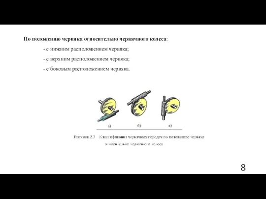 По положению червяка относительно червячного колеса: - с нижним расположением