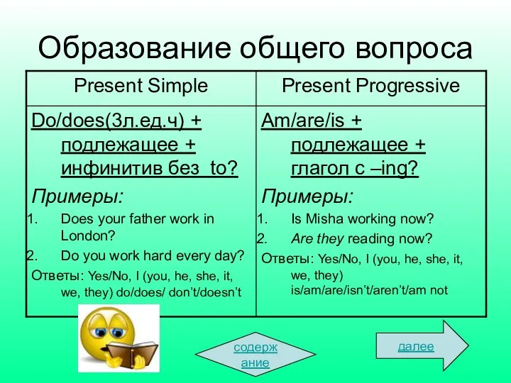 Образование общего вопроса содержание далее