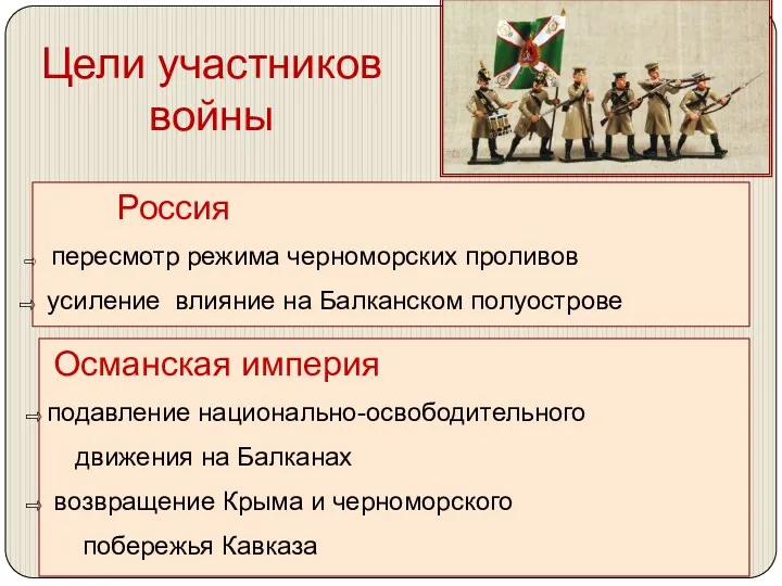 Цели участников войны Россия пересмотр режима черноморских проливов усиление влияние