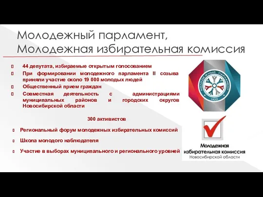 Молодежный парламент, Молодежная избирательная комиссия 44 депутата, избираемые открытым голосованием