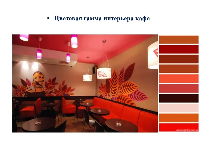 Цветовая гамма интерьера кафе