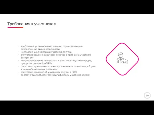 10 Требования к участникам требования, установленные к лицам, осуществляющим определенные