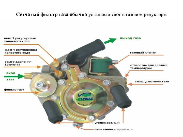 Сетчатый фильтр газа обычно устанавливают в газовом редукторе.