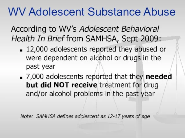 WV Adolescent Substance Abuse According to WV’s Adolescent Behavioral Health