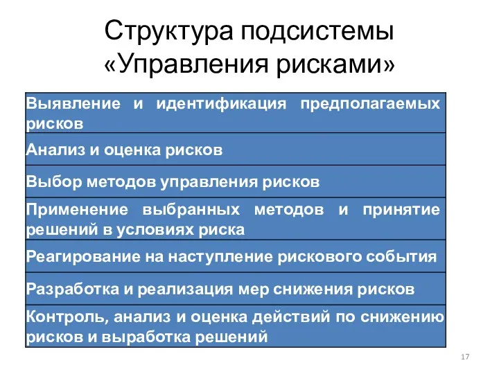 Структура подсистемы «Управления рисками»