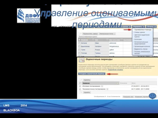 LMS BLACKBOARD 2014 Оценочные периоды позволяют упростить процесс анализа результатов