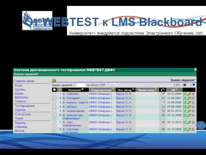 От WEBTEST к LMS Blackboard В рамках проекта «Электронный Университет»