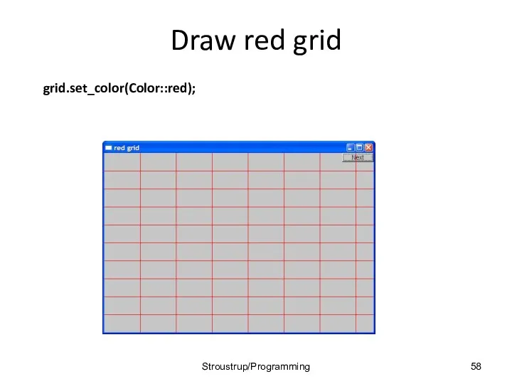 Draw red grid grid.set_color(Color::red); Stroustrup/Programming