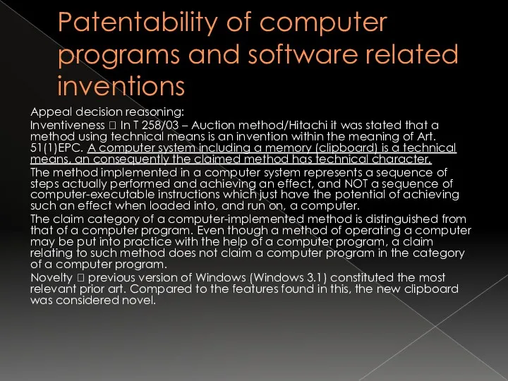 Patentability of computer programs and software related inventions Appeal decision
