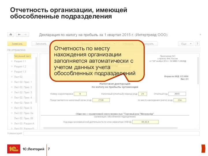 Отчетность организации, имеющей обособленные подразделения Отчетность по месту нахождения организации