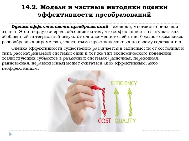 14.2. Модели и частные методики оценки эффективности преобразований Оценка эффективности