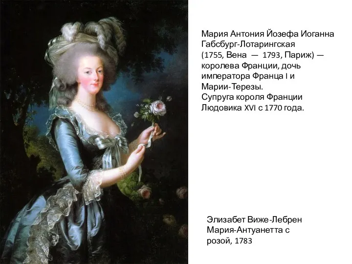 Элизабет Виже-Лебрен Мария-Антуанетта с розой, 1783 Мария Антония Йозефа Иоганна