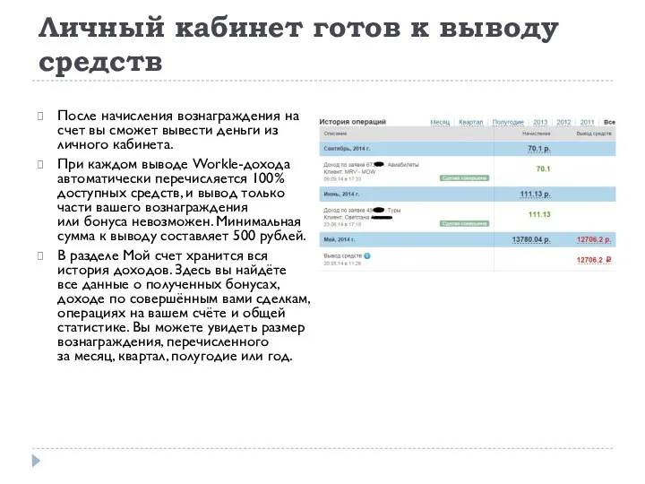 Личный кабинет готов к выводу средств После начисления вознаграждения на