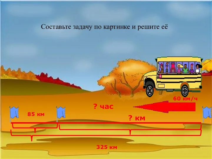 325 км 60 км/ч 85 км ? час ? км