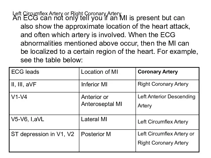 Left Circumflex Artery or Right Coronary Artery An ECG can not only tell