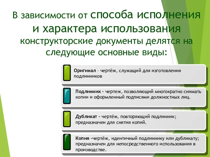 В зависимости от способа исполнения и характера использования конструкторские документы