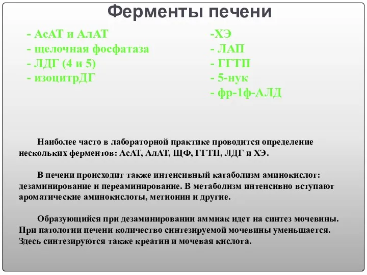 Ферменты печени АсАТ и АлАТ щелочная фосфатаза ЛДГ (4 и 5) изоцитрДГ ХЭ