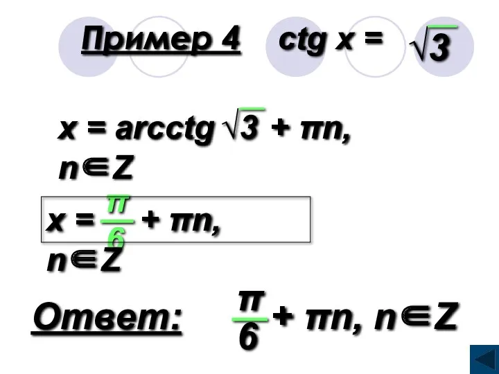 Пример 4 сtg x =