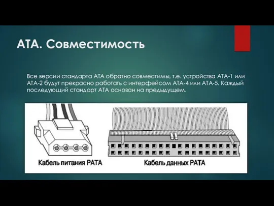 ATA. Совместимость Все версии стандарта ATA обратно совместимы, т.е. устройства