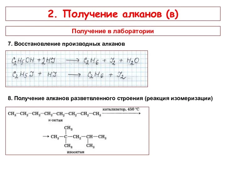 2. Получение алканов (в) Получение в лаборатории 7. Восстановление производных