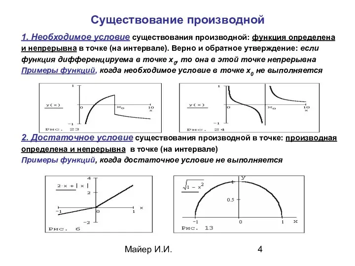 Майер И.И. Существование производной 1. Необходимое условие существования производной: функция