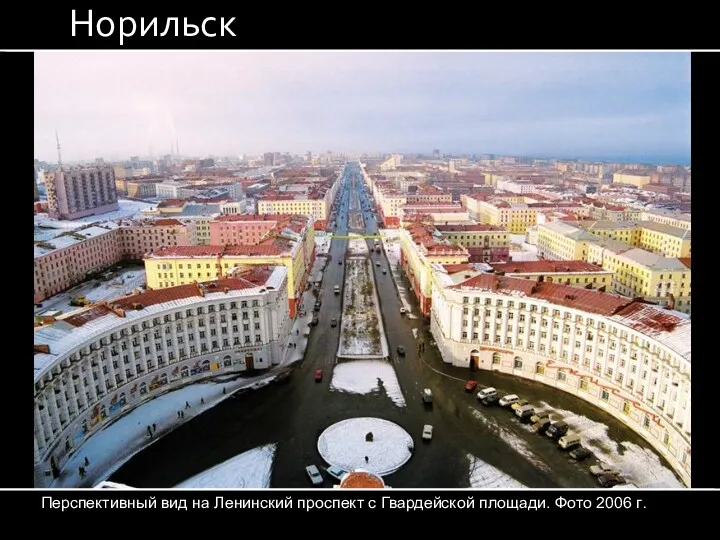 Перспективный вид на Ленинский проспект с Гвардейской площади. Фото 2006 г. Норильск