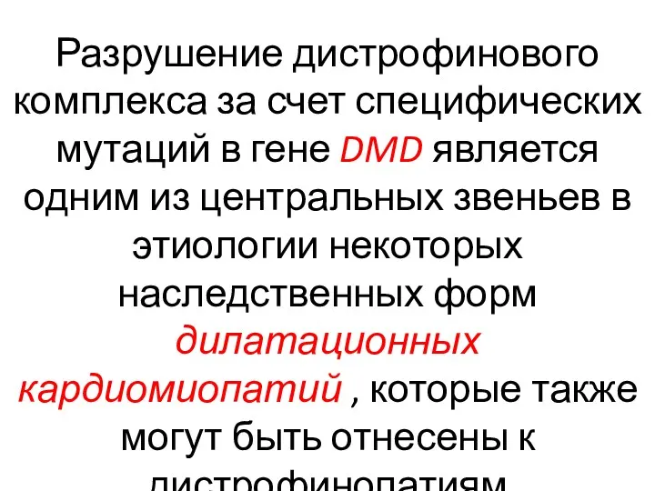 Разрушение дистрофинового комплекса за счет специфических мутаций в гене DMD