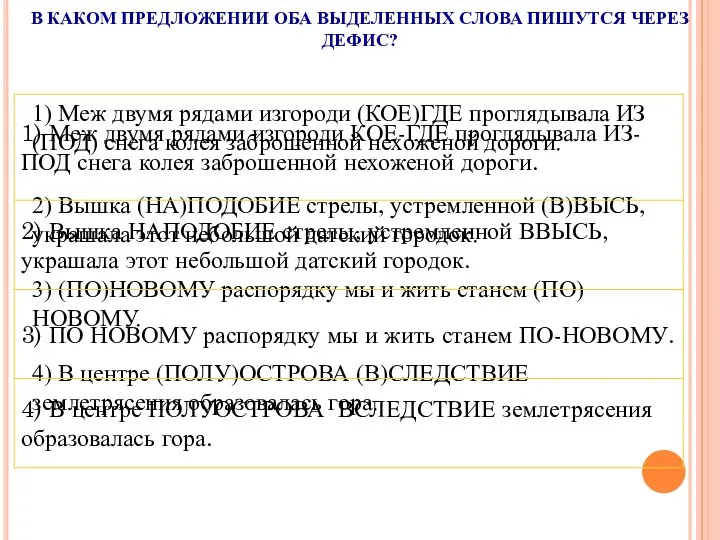 В КАКОМ ПРЕДЛОЖЕНИИ ОБА ВЫДЕЛЕННЫХ СЛОВА ПИШУТСЯ ЧЕРЕЗ ДЕФИС?