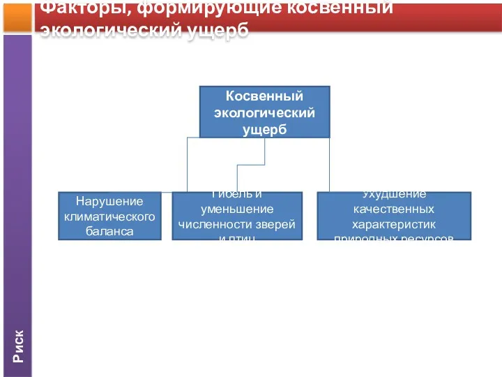 Риск Факторы, формирующие косвенный экологический ущерб Косвенный экологический ущерб Нарушение