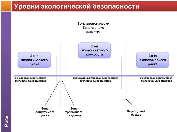 Риск Уровни экологической безопасности Зона экологического риска Зона экологического комфорта