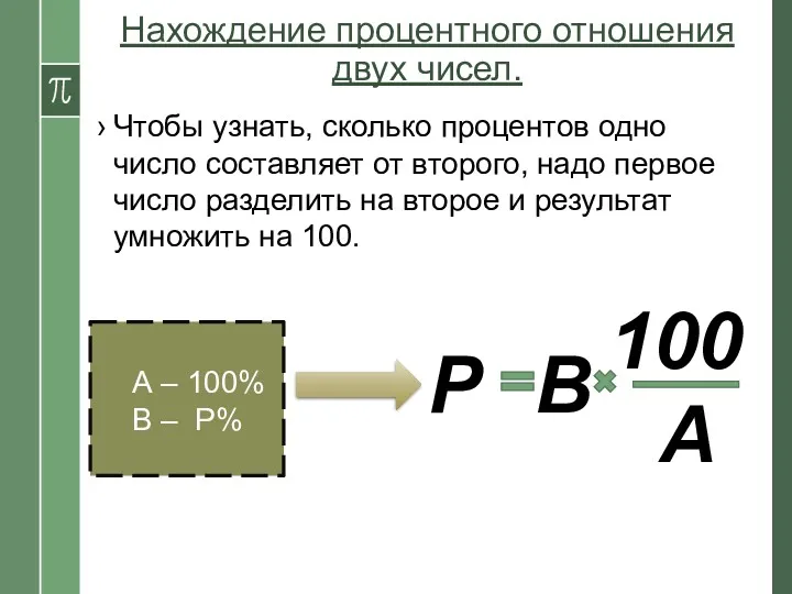 Нахождение процентного отношения двух чисел. Чтобы узнать, сколько процентов одно