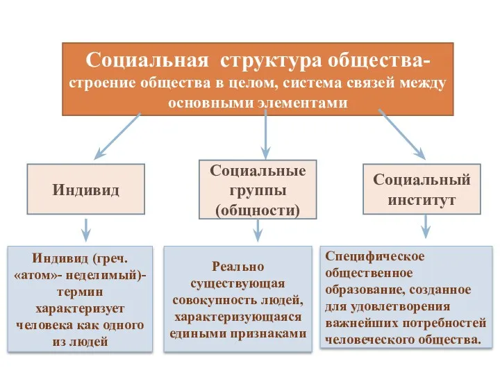 Социальная структура общества- строение общества в целом, система связей между