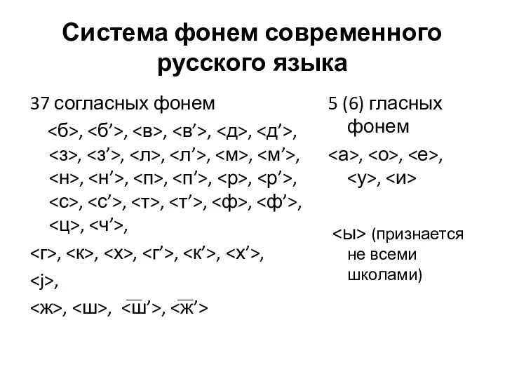 Система фонем современного русского языка 37 согласных фонем , ,