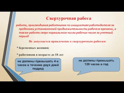 Сверхурочная работа работа, производимая работником по инициативе работодателя за пределами