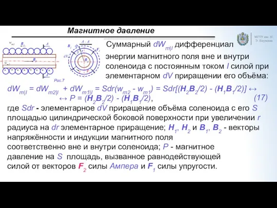 Магнитное давление МГТУ им. Н.Э. Баумана Рис.7 Суммарный dWm|I дифференциал