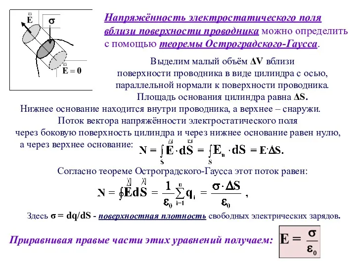 Напряжённость электростатического поля вблизи поверхности проводника можно определить с помощью