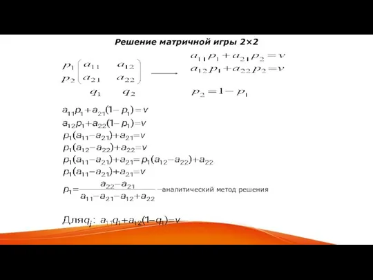 Решение матричной игры 2×2 аналитический метод решения