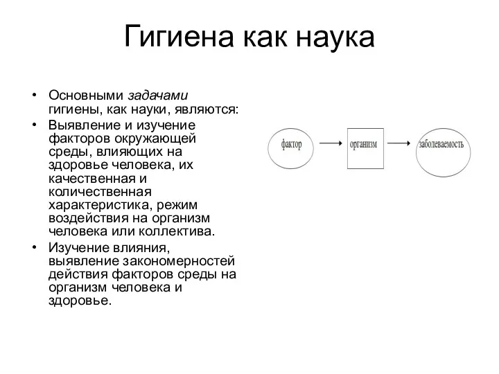 Гигиена как наука Основными задачами гигиены, как науки, являются: Выявление